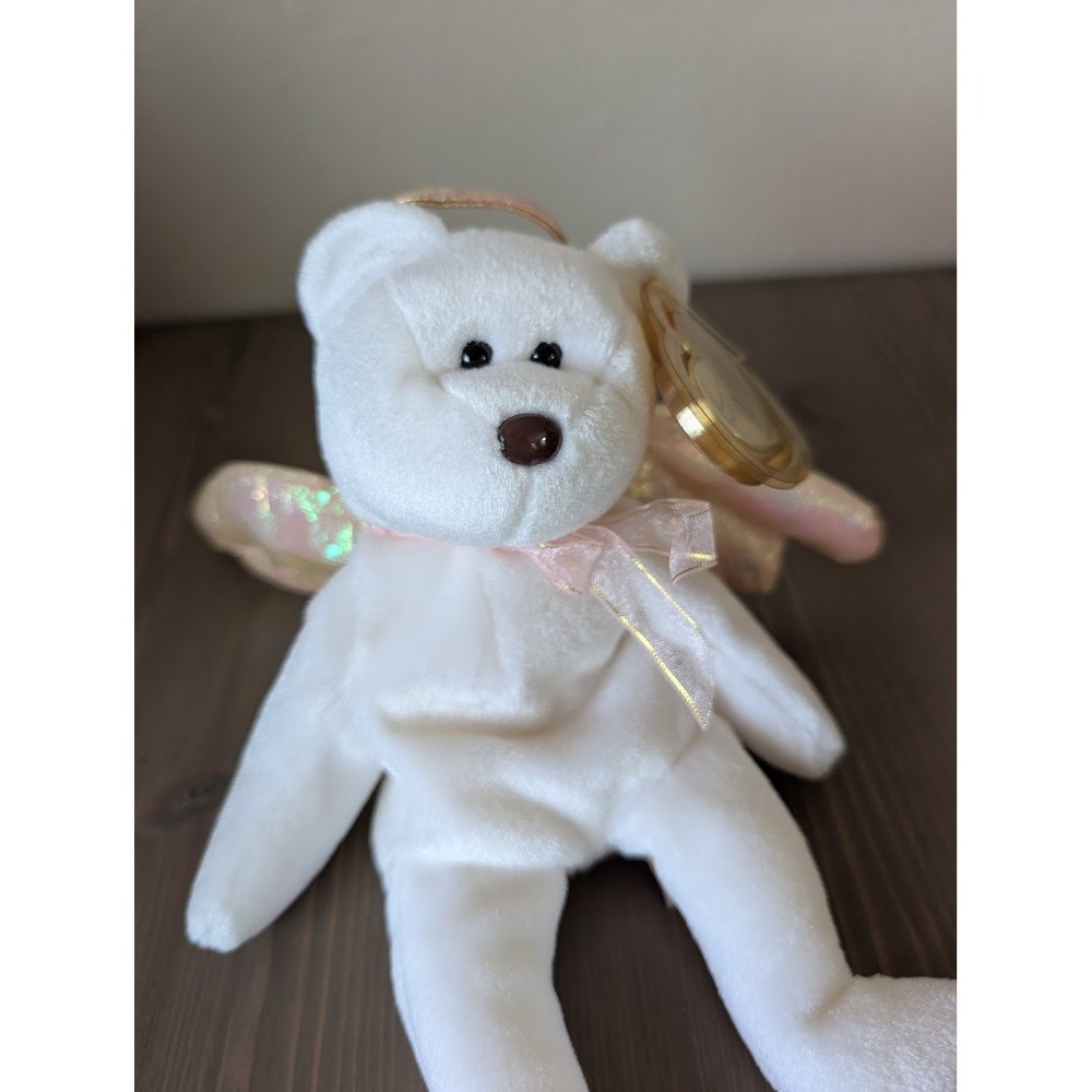 Ty Beanie Baby Halo Angel Bear White Iridescent Wings Vintage Plush Toy Guardian